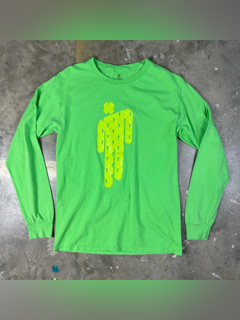 Billie Eilish T-Shirt Size Small Neon Green Long Sleeve Tee Hip Hip Pop Rap EDM